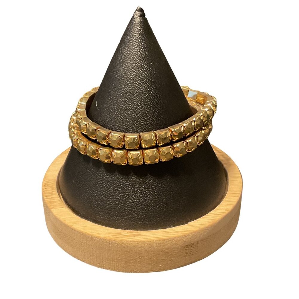 Gold-Tone Stretch Bracelet Square Rhinestones Accents
